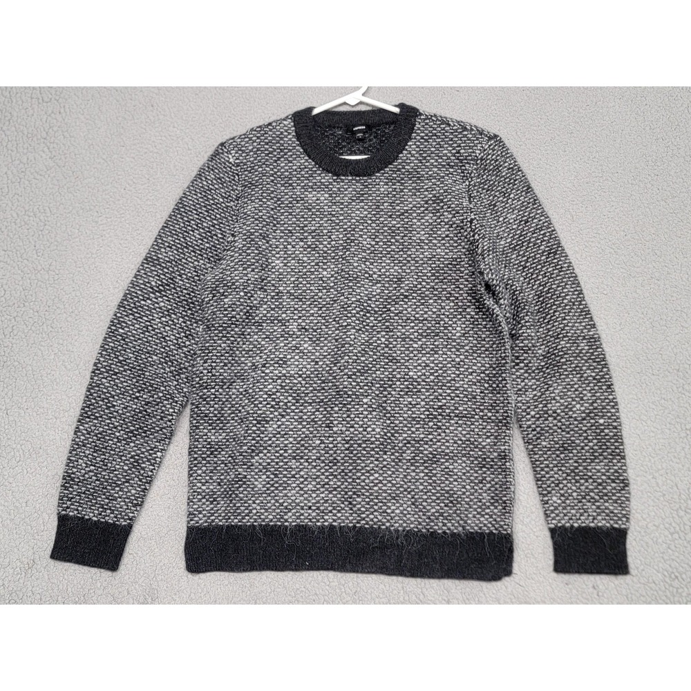 Express‎ Sweater Mens Medium Gray Black Birdseye Knit Crewneck Pullover